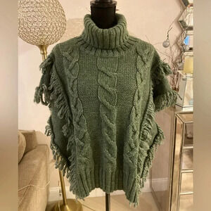 Betty made in Italy Chunky Knit Green Turtleneck Sweater size medium NWT